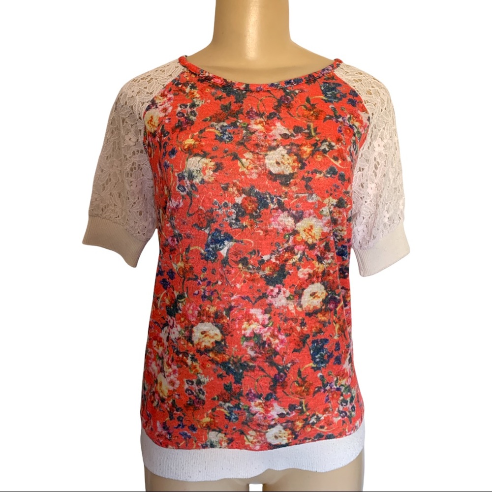 Ginger Vintage-Shabby Chic Style Floral Lace Sleeved Top Shirt Large